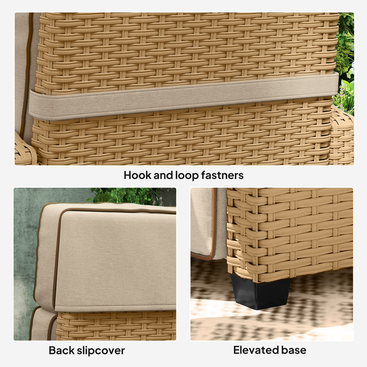 145° Reclining Rattan Armchair, with Footrest - Khaki/Beige