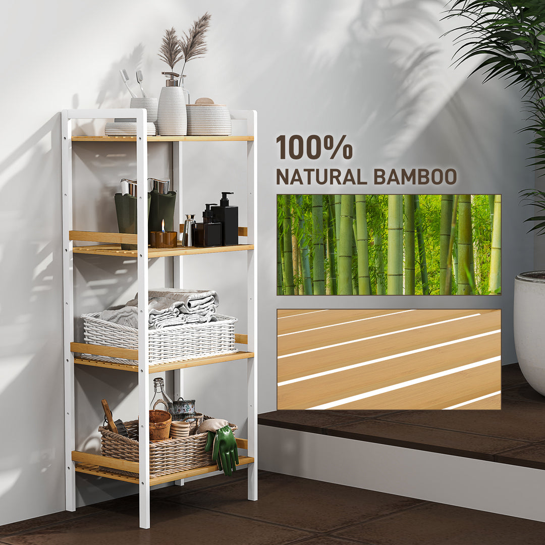 Four-Tier Bamboo Adjustable Shelf Storage Unit