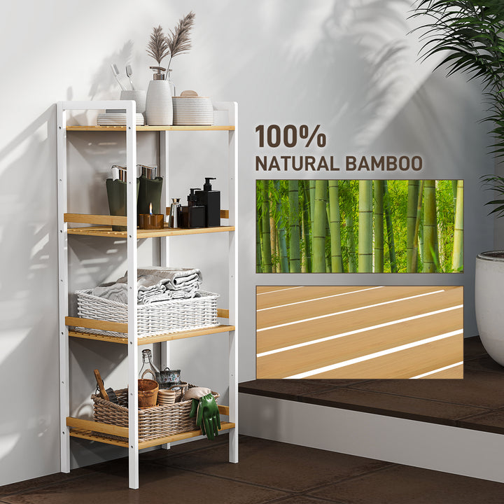 Four-Tier Bamboo Adjustable Shelf Storage Unit