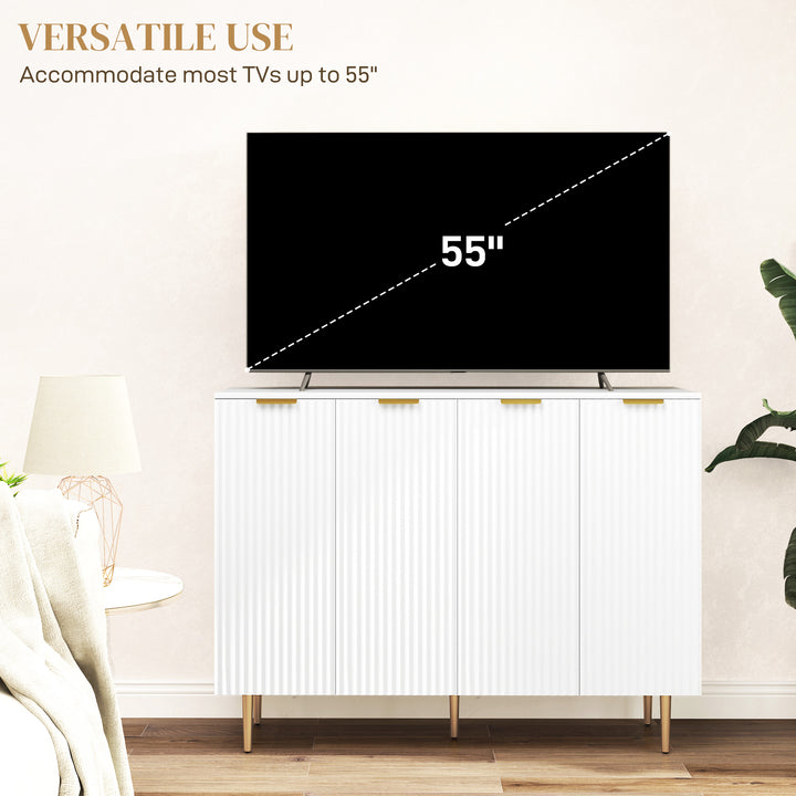 Sideboard Buffet Cabinet, Modern Kitchen Storage Cabinet with 4 Doors and Adjustable Shelves, Living Room Cabinet with Metal Legs for Hallway, White