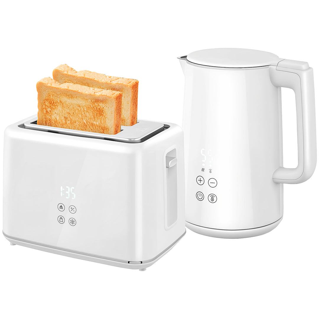 Polished Metal Kettle and Toaster Set - White