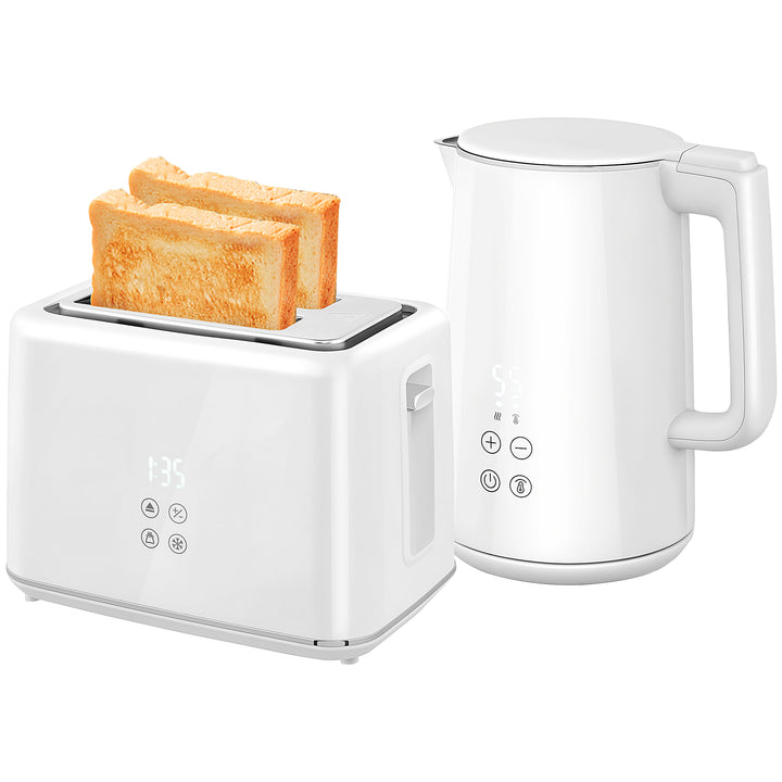Polished Metal Kettle and Toaster Set - White