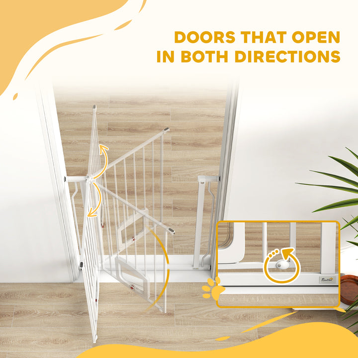 Adjustable Pet Gate with Cat Door, Pressure Fit Barrier for Doorway an