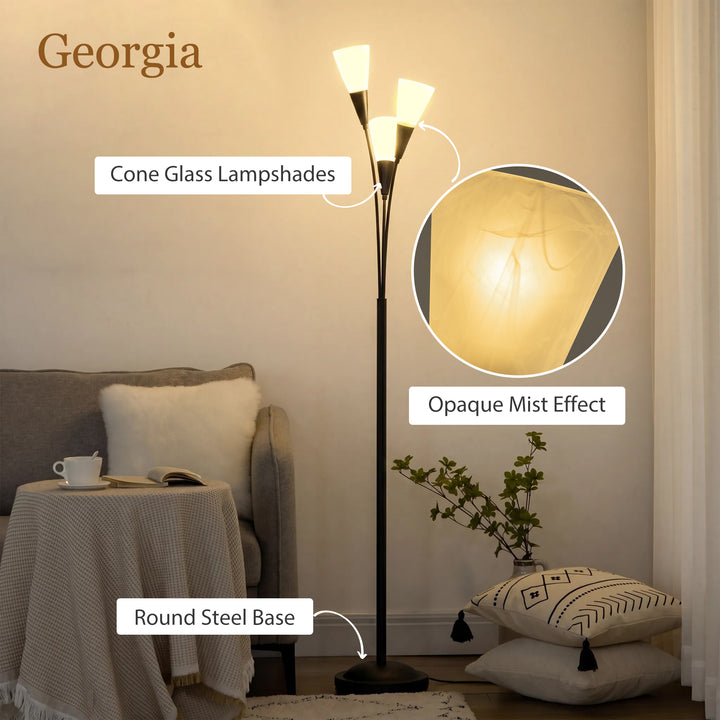 Modern Standing Lamp, 3-Light Upright Floor Lamps for Living Room, Bla