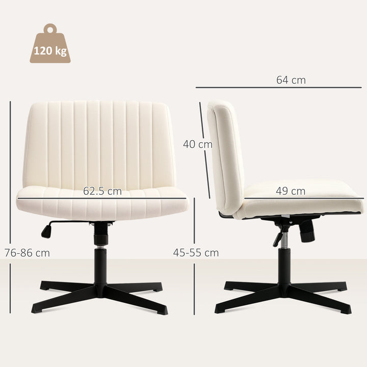 Armless Office Chair No Wheels, Linen Fabric Criss Cross Legged Desk Chair with Wide Seat, Thick Padding, Tilt Function, Height Adjustable Swivel Computer Seat for Home, Cream