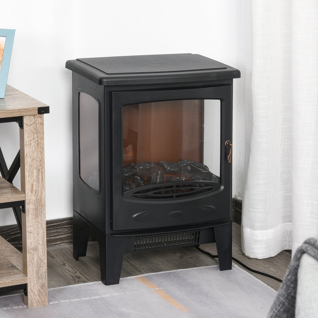 900W/1800W Freestanding Electric Fireplace Room Heater w/ Adjustable Artificial Flame Tempered Glass Safe Home Warmth Retro Faux Fire