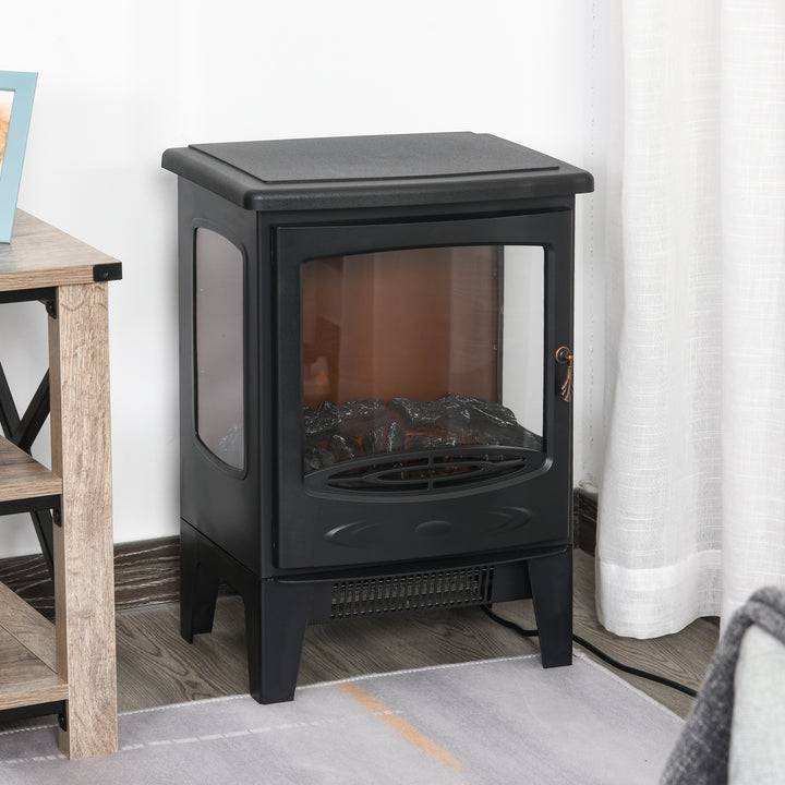 900W/1800W Freestanding Electric Fireplace Room Heater w/ Adjustable Artificial Flame Tempered Glass Safe Home Warmth Retro Faux Fire