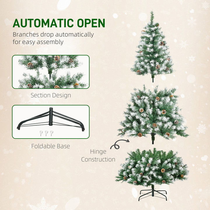 6FT Artificial Christmas Tree with Pine Cones, Holiday Home Xmas Decoration Automatic Open, Green