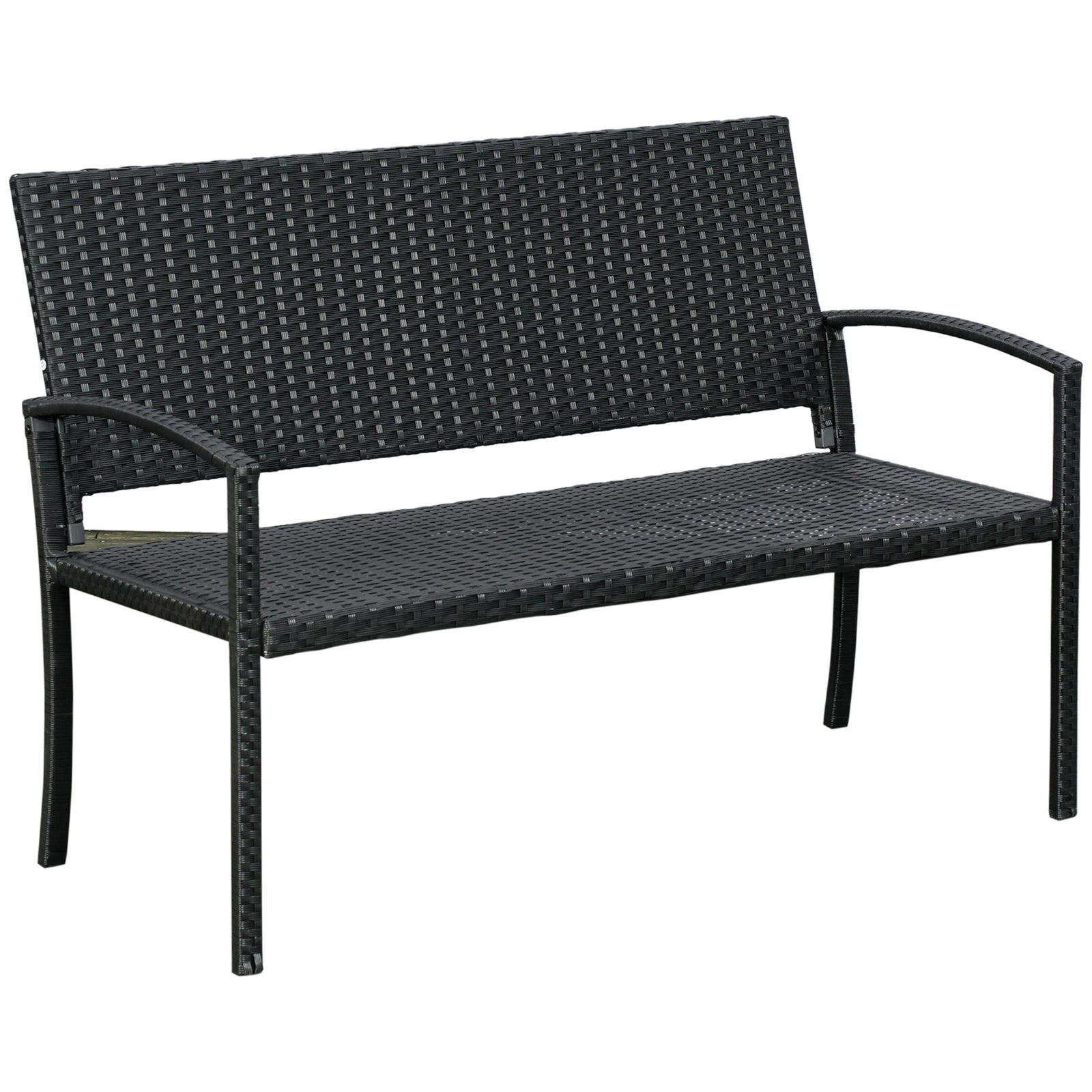 2 Seater Poly Rattan Garden Bench, All Weather Wicker Garden Loveseat, Outdoor Seating Bench with 240 Load Capacity, Backrest and Armrests for Patio, Terrace, Balcony, Black