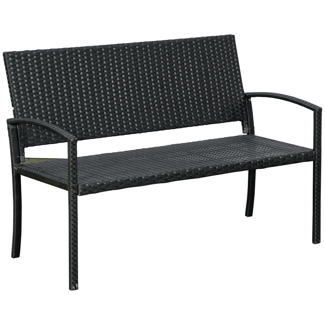MCL 2 Seater Poly Rattan Garden Bench, All Weather Wicker Garden Loveseat, Outdoor Seating Bench with 240 Load Capacity, Backrest and Armrests for Patio, Terrace, Balcony, Black