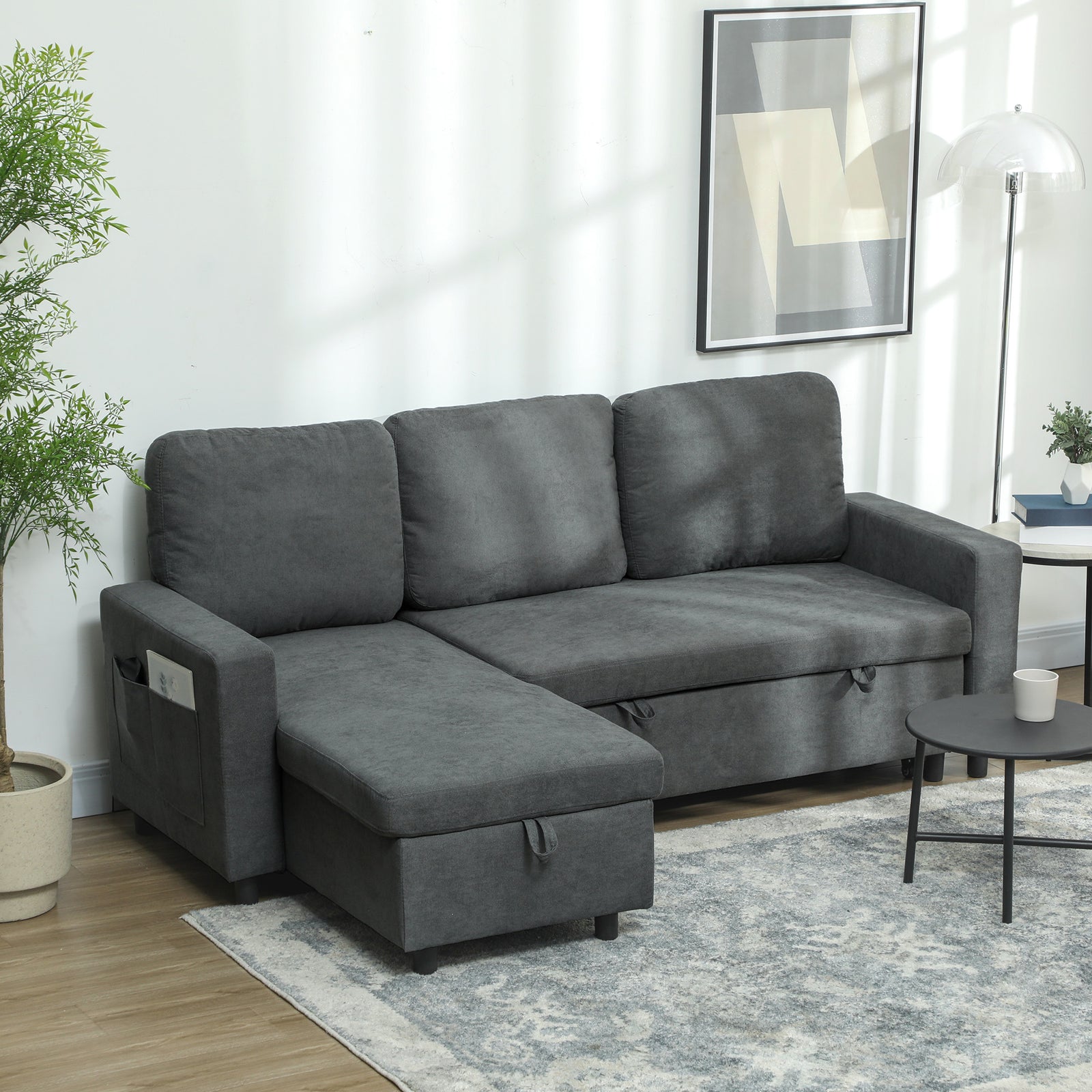 L Sofa Bed, with Storage - Charcoal Grey