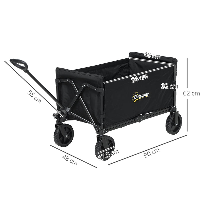 120L Festival Trolley on Wheels, Folding & Compact Camping Trolley Cart with Adjustable Handle for Garden, Beach, Fishing, Black