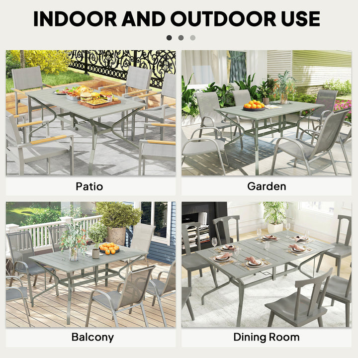 Rectangle Garden Table with Parasol Hole, Outdoor Dining Table for 6, 