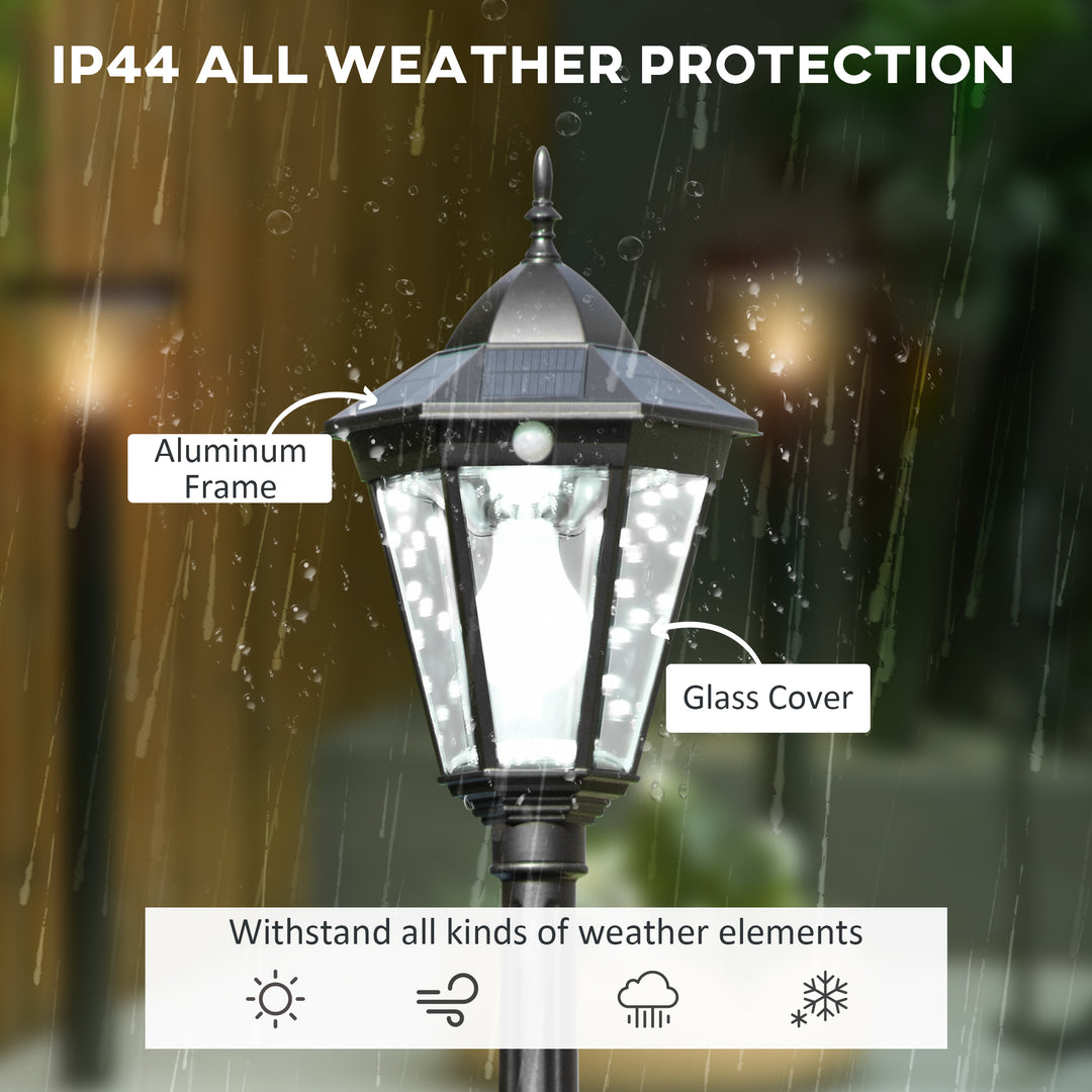 2.4 m Garden Lamp Post Light, LED Solar Powered Patio Path Lighting Lamp with Aluminium Frame, PIR Motion Sensor for Lawn, Pathway, Driveway, Black