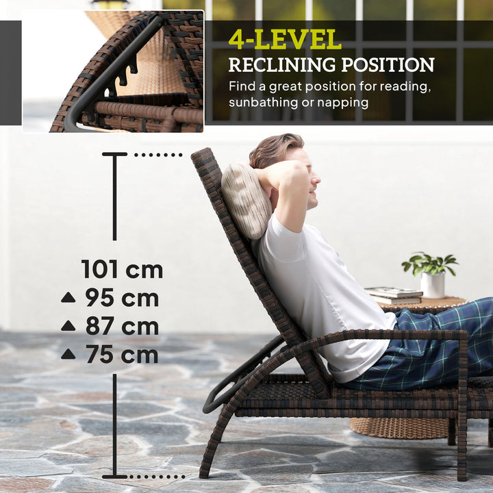 Reclining Rattan Lounger, with Extending Footrest - Brown