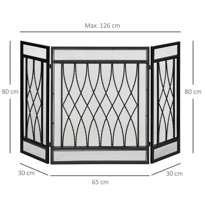 HOMCOM 3-Panel Folding Fireplace Screen, Metal Mesh Fire Spark Guard, 126L x 3W x 80H cm-Black | Aosom UK