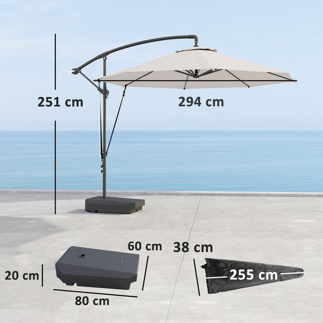 3(m) Garden Cantilever Parasol with Fillable Base up to 90kg, Wind Protection Strap, Cover, Round Banana Hanging Umbrella with Crank Handle and Tilt, UPF50+ Patio Umbrella, Cream