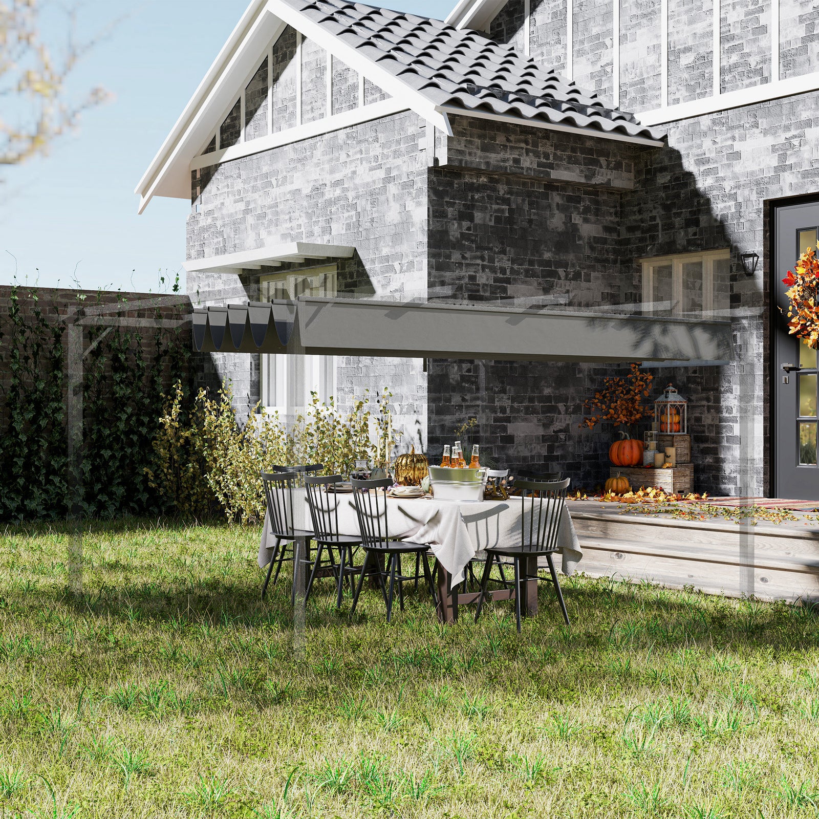 Retractable Pergola Shade Cover, Replacement Canopy for 4 x 3 (m) Pergola, Retractable Roof, Light Grey