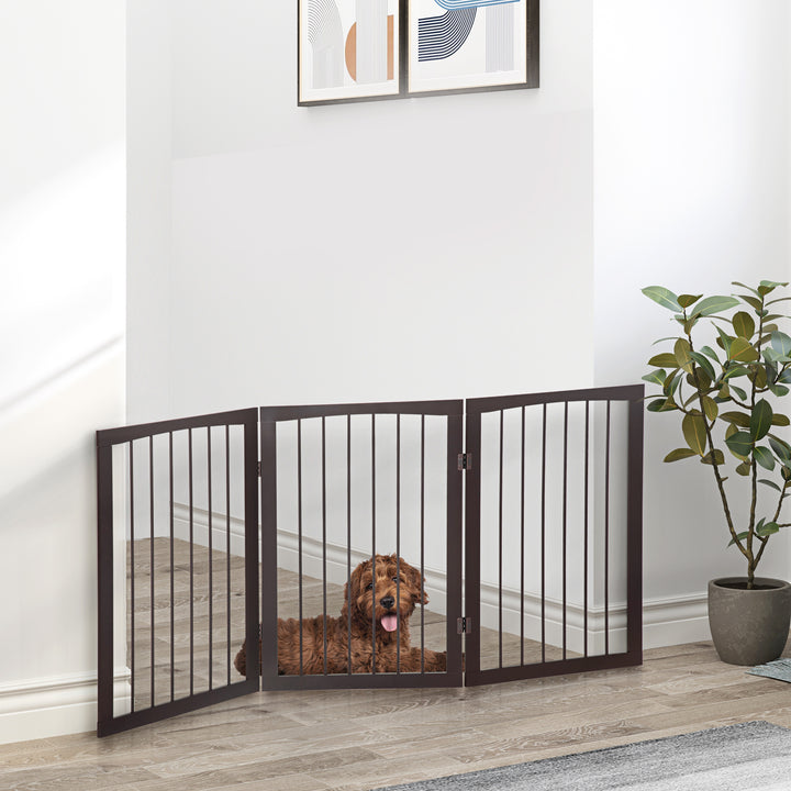 PawHut Folding 3 Panel Pet Gate Wooden Foldable Dog Fence Indoor Free Standing Safety Gate Portable Separation Pet Barrier Guard | Aosom UK