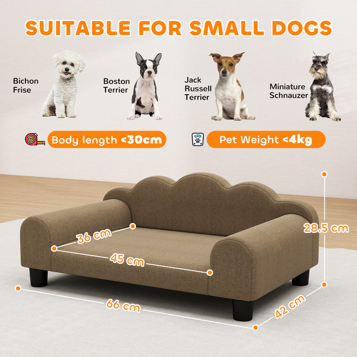 Elevated Dog Sofa Bed, Breathable Pet Sofa with Backrest and Armrest for Small Dogs, Brown