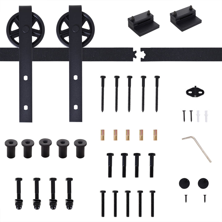 6.6 FT/ 2000mm Carbon Steel Sliding Barn Door Kits Hardware Closet Set Track System for Single Wooden Door Industrial Wheel Style Roller