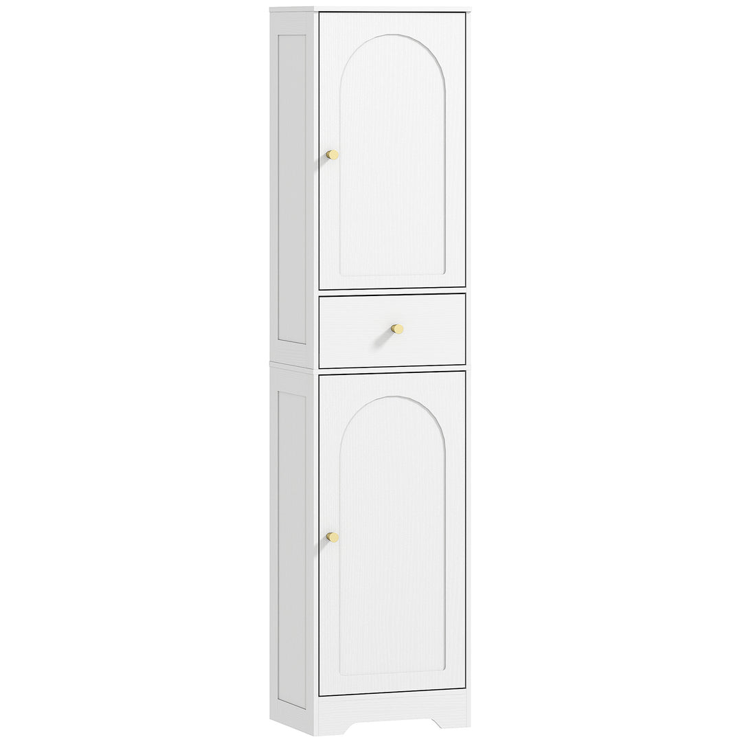 Tall Bathroom Cabinet with Arched Doors - White