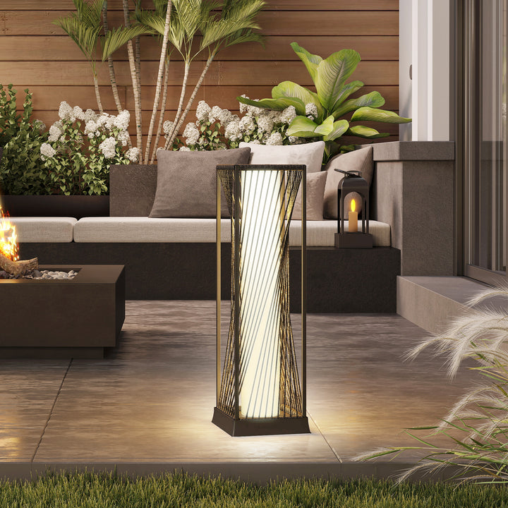 Garden Rattan Lamp, 77 cm Tall Solar Rattan Floor Lamp, Solar Garden Light with Auto On/Off LED Lights, IP44 Waterproof for Outdoor, Porch, Pathway, Deck, Grey