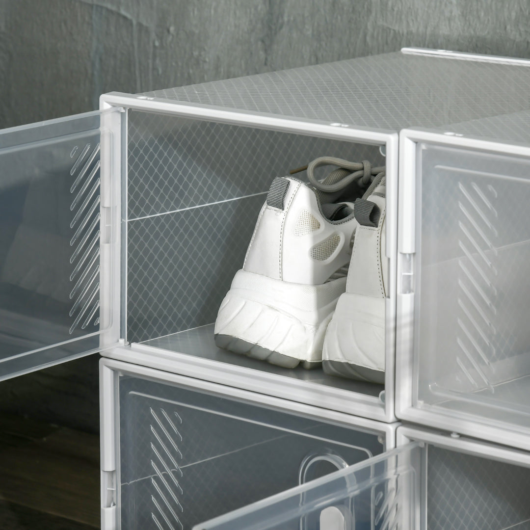 8PCS Clear Shoe Box, Plastic Stackable Shoe Storage Box for UK/EU Size up to 8.5/43 with Magnetic Door for Women/Men, 25 x 35 x 19cm