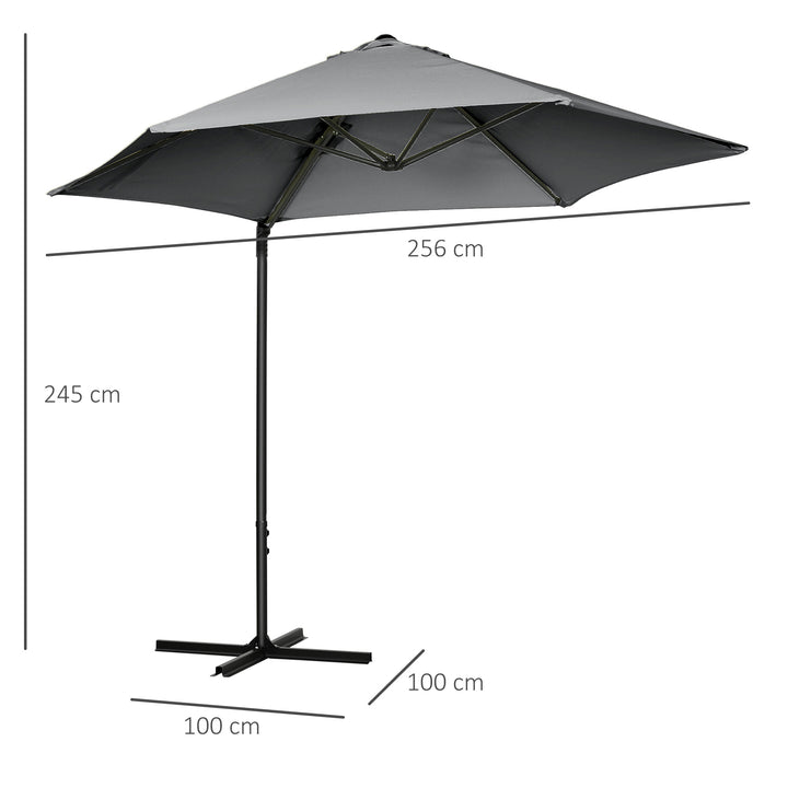 2.5M Garden Cantilever Parasol, Offset Roma Patio Umbrella Hanging Sun Shade Canopy Shelter with 360° Rotation and Cross Base, Dark Grey