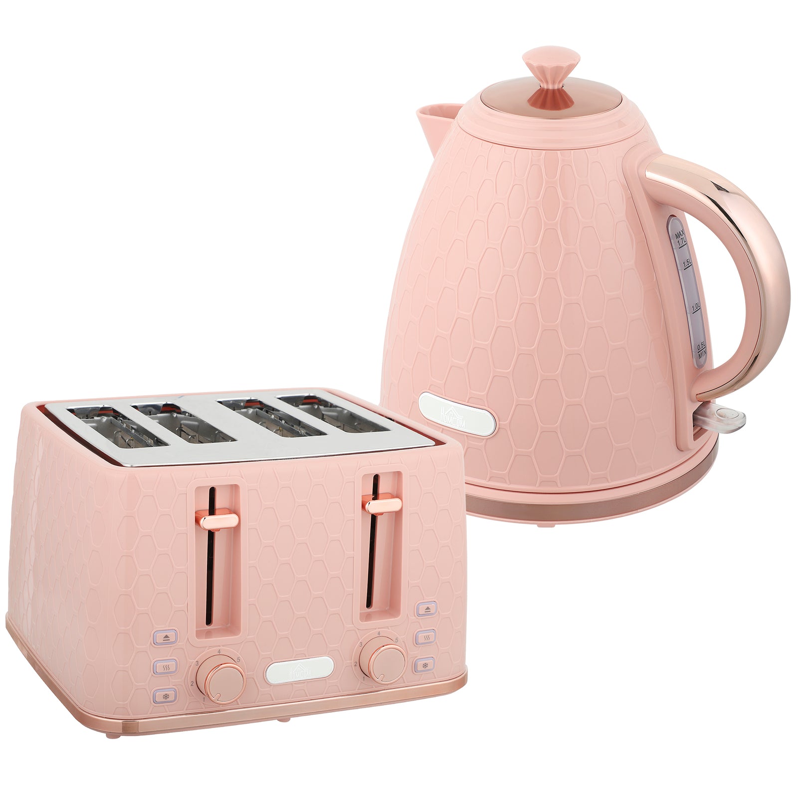 Kettle and Toaster Set, 1.7L 3000W Fast Boil Jug Kettle, 4 Slice Toaster with 7 Level Browning Controls, Light Pink