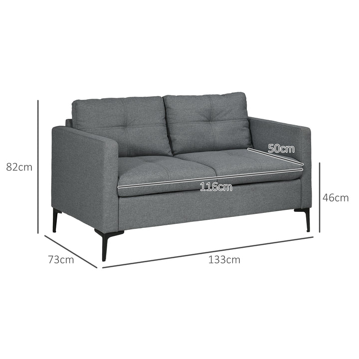 HOMCOM 133cm Loveseat Sofa, Modern Fabric Couch with Steel Legs, Upholstered 2 Seater Sofa for Living Room, Bedroom, Dark Grey