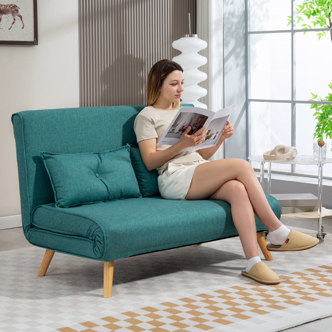 Two-Seater Linen-Look Sofa Bed - Green