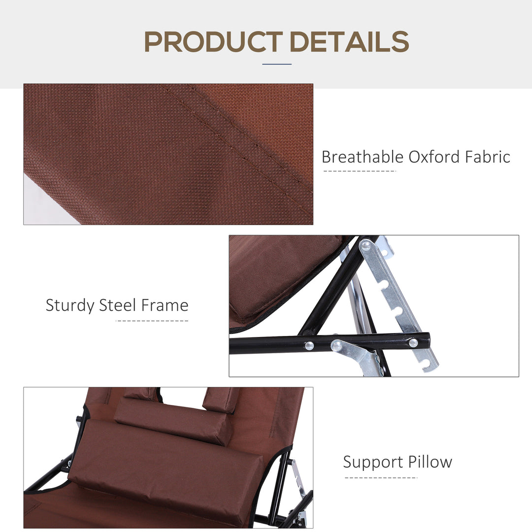 Outdoor Folding Sun Lounger with Face Hole, 4 Level Adjustable Backrest Reclining Garden Lounger, Garden Recliner Sunbed with 600 D Oxford Cloth Seat and Pillow for Beach, Brown