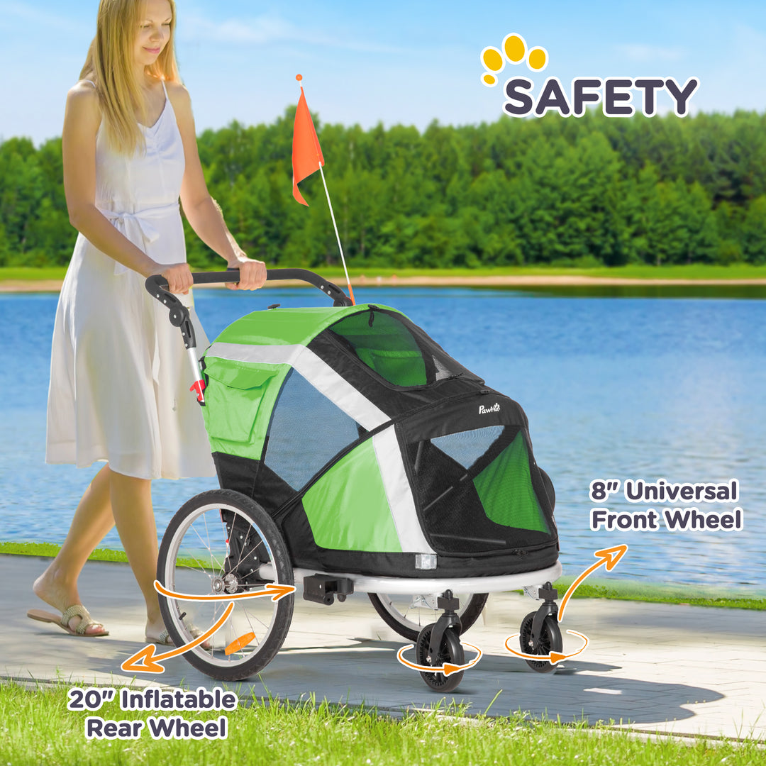 Dog Bike Trailer 2-in-1 Pet Stroller for Large Dogs Cart Foldable Bicycle Carrier Aluminium Frame with Safety Leash Hitch Coupler Reflector Flag Orange