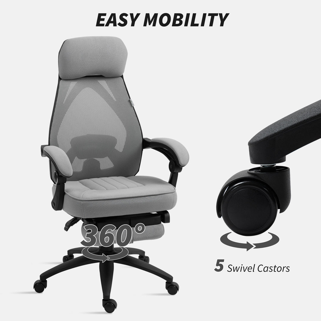 Office Chair with Footrest, High Back Swivel Desk Chair with Adjustable Height and Headrest for Home Office, Dark Grey