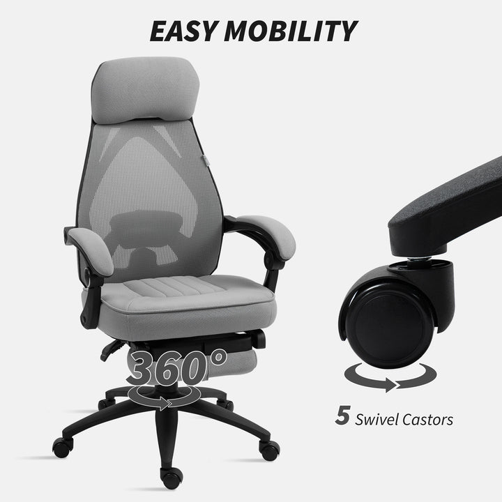 Office Chair with Footrest, High Back Swivel Desk Chair with Adjustable Height and Headrest for Home Office, Dark Grey