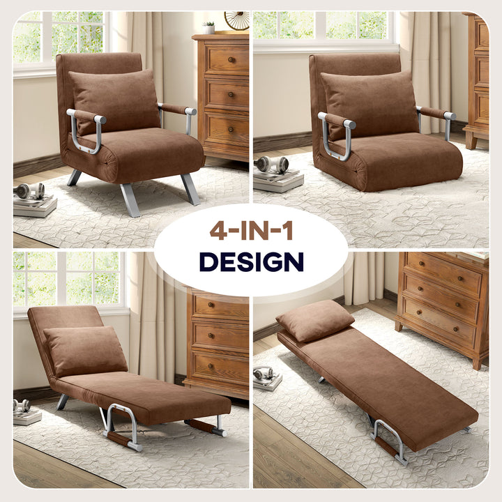 4-in-1 Faux Suede Chair Bed - Coffee
