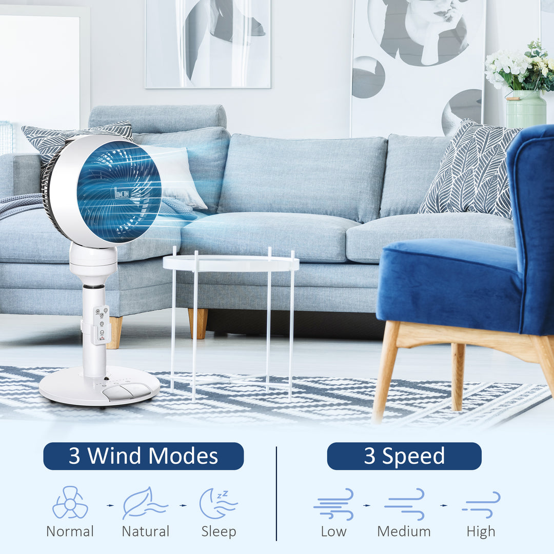 9'' Air Circulator Fan 3 Speed 3 Mode, 70° Oscillation 90° Vertical Tilt, Height Adjustable, Remote Controller, for Living Room, Bedroom, Office, Black and White