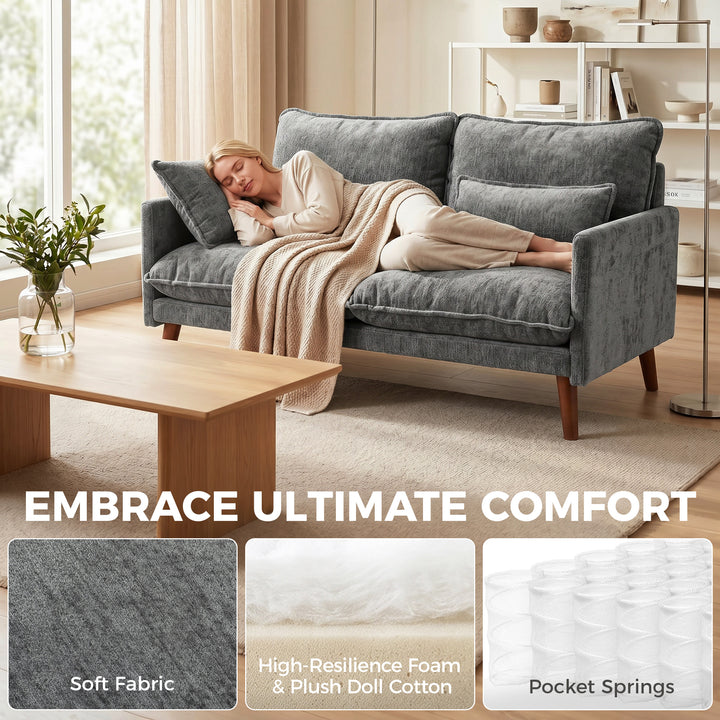 2 Seater Sofa, Loveseat Sofa with Spring Cushions, Wide and Deep Seat,