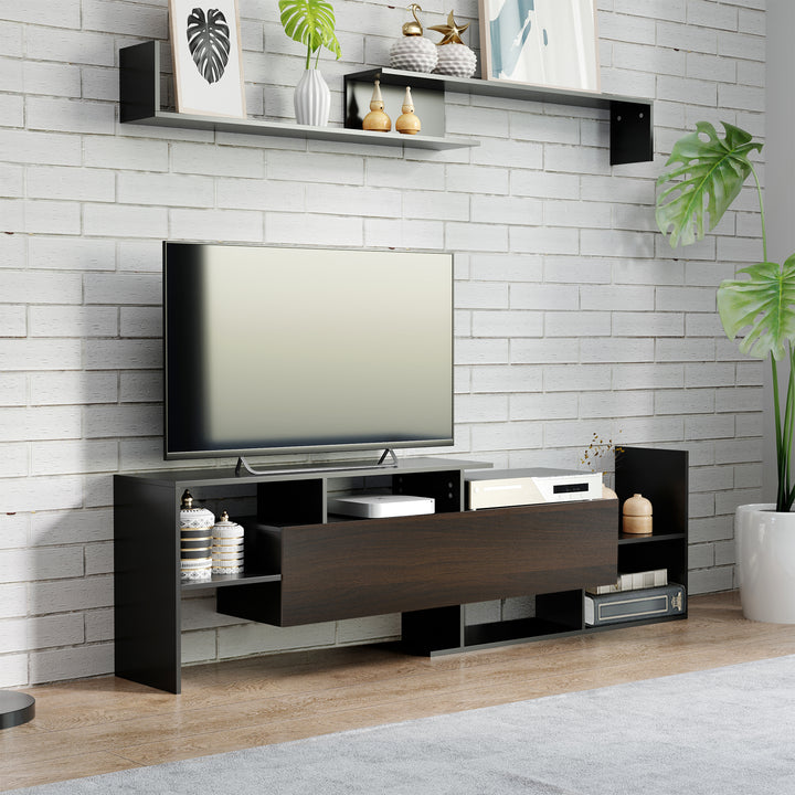 HOMCOM Modern TV Cabinet with Wall Shelf, TV Unit with Storage Shelf and Cabinet, for Wall