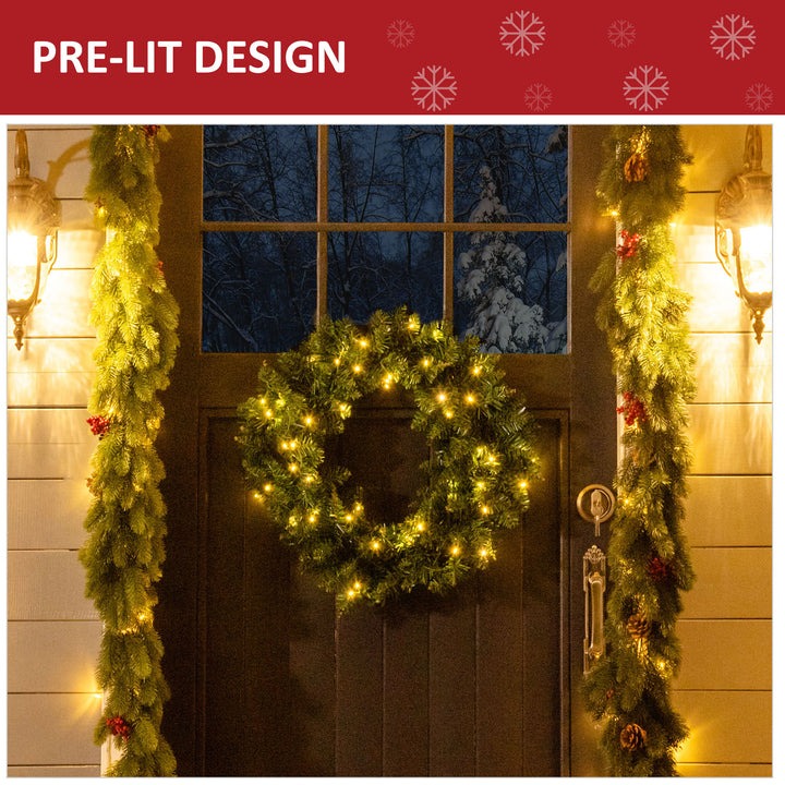 MCL 55CM Pre-lit Christmas Wreath with 50 Warm White LED Ideal Xmas Artificial Door Decoration