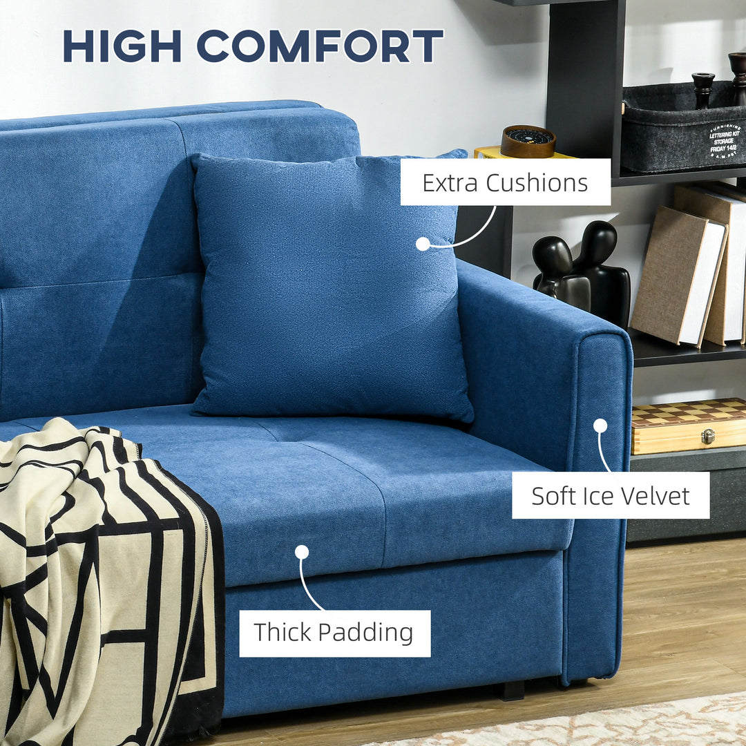 2 Seater Sofa Bed, Convertible Bed Settee, Modern Velvet Loveseat Sofa Couch with 2 Cushions, Hidden Storage for Living Room, Guest Room, Deep Blue