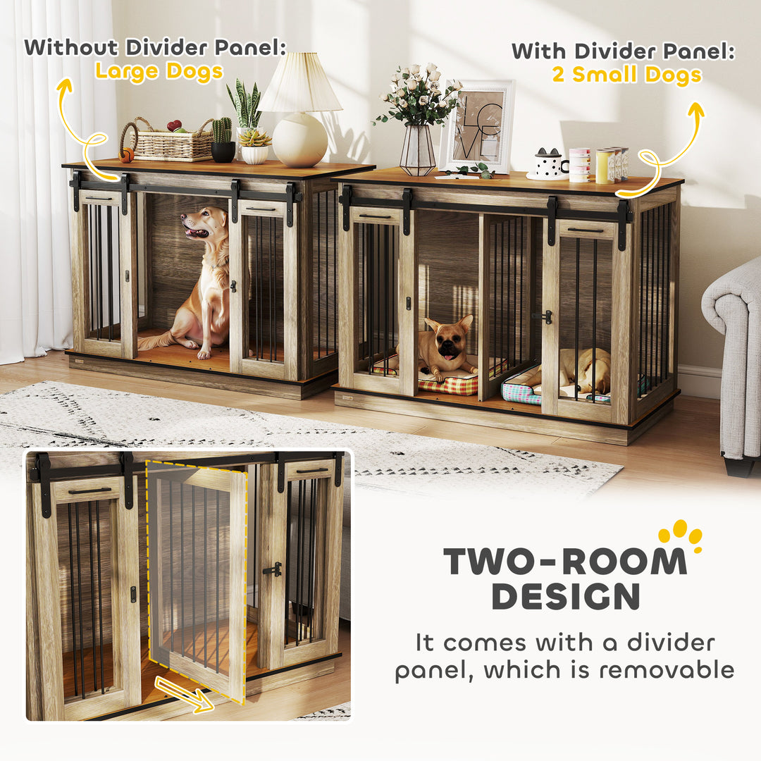 MCL Dog Crate Furniture for Large Dogs, Double Dog Cage for Small Dogs, with Sliding Doors - Oak Tone