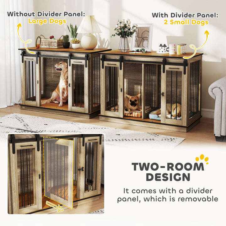 MCL Dog Crate Furniture for Large Dogs, Double Dog Cage for Small Dogs, with Sliding Doors - Oak Tone