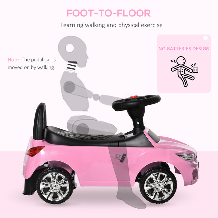 HOMCOM Baby Toddler Ride On Car, Foot to Floor Slider with Horn, Music, Working Lights, Storage, Big Steering Wheel, Pink | Aosom UK