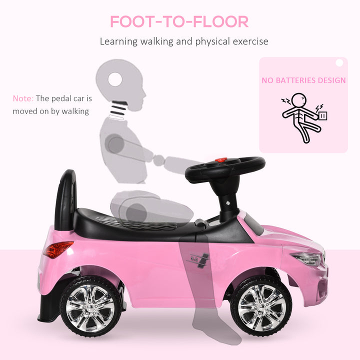 HOMCOM Baby Toddler Ride On Car, Foot to Floor Slider with Horn, Music, Working Lights, Storage, Big Steering Wheel, Pink