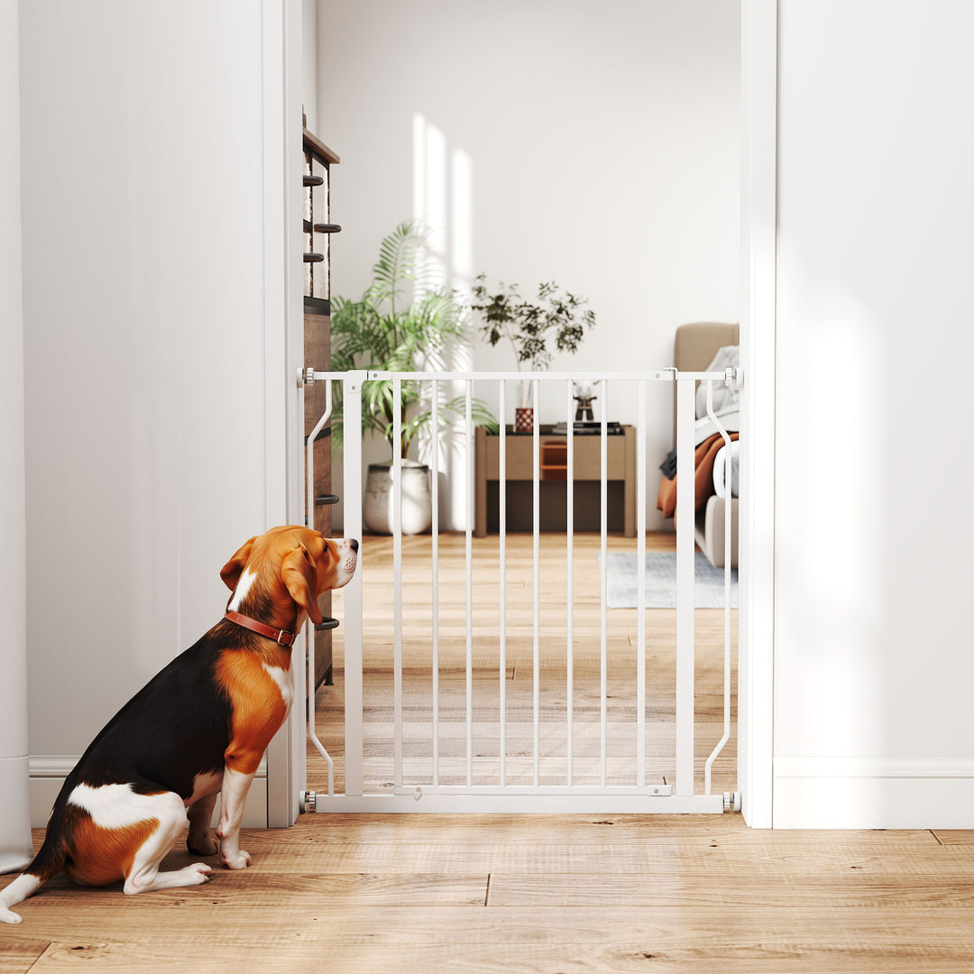 Extra Wide Dog Safety Gate, with Door Pressure, for Doorways, Hallways, Staircases - White