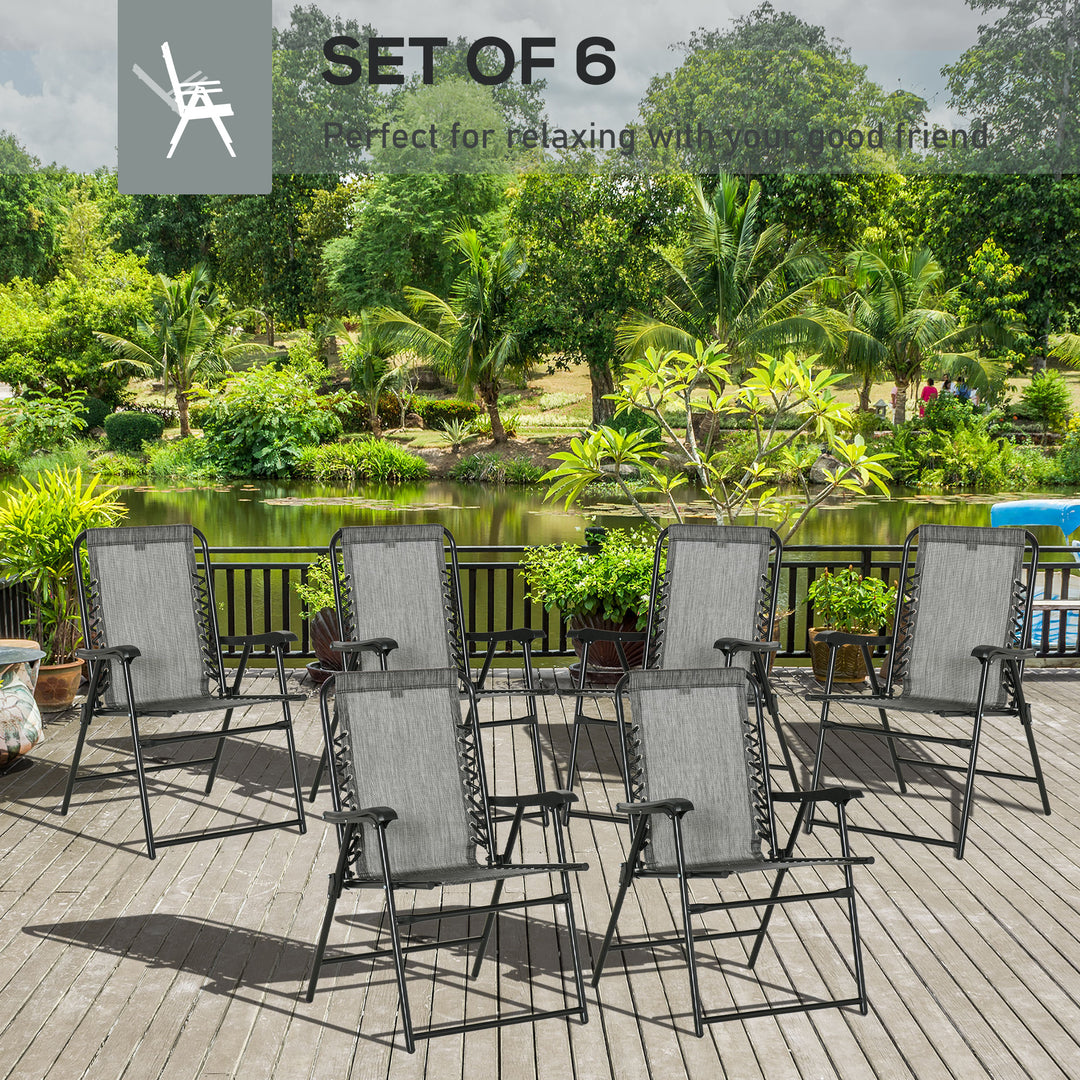 Set of 6 Patio Folding Chair Set, Garden Portable Outdoor Chairs with Armrest and Breathable Mesh Fabric Seat and Backrest, for Camping, Beach, Deck, Lawn, Grey
