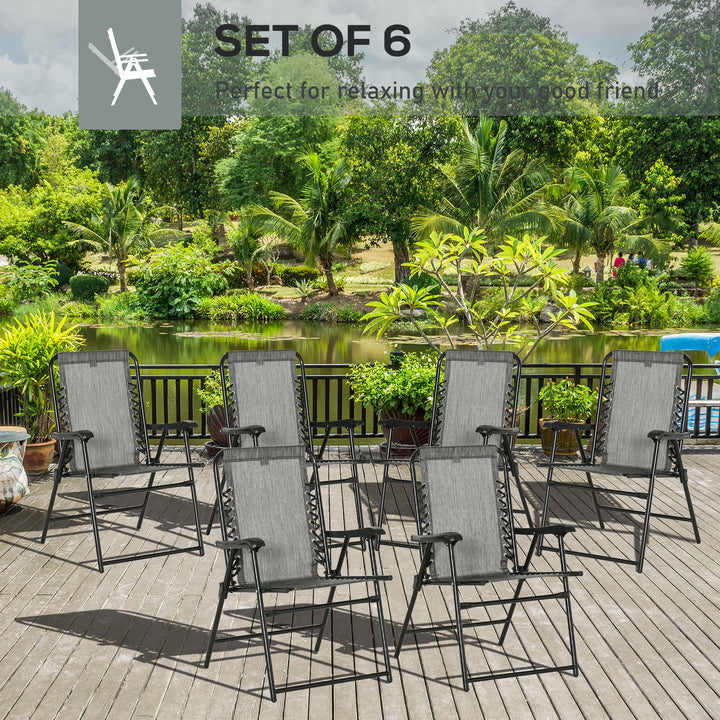 Set of 6 Patio Folding Chair Set, Garden Portable Outdoor Chairs with Armrest and Breathable Mesh Fabric Seat and Backrest, for Camping, Beach, Deck, Lawn, Grey