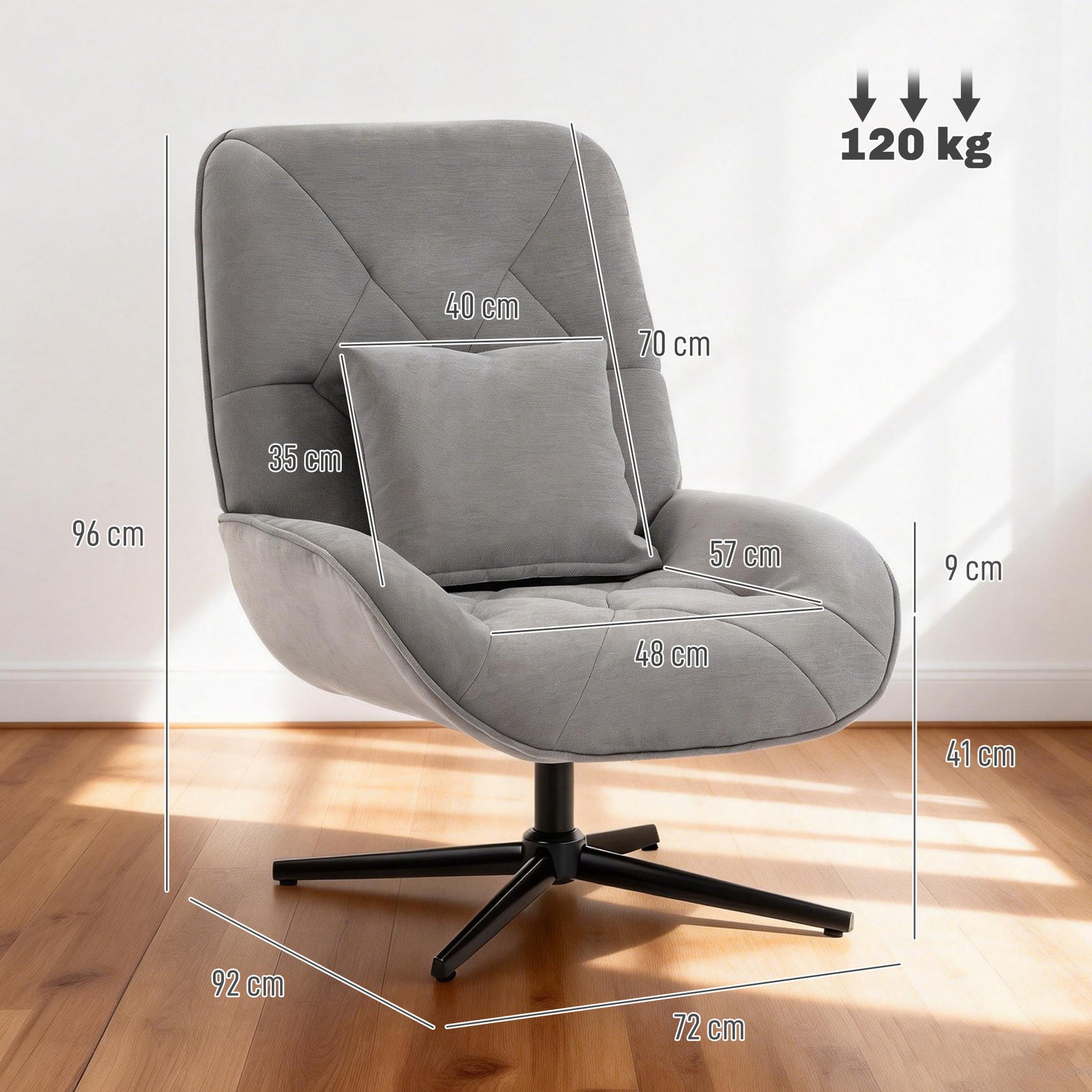 Accent Chair, Chenille Upholstered Swivel Armchair with Lumbar Pillow,